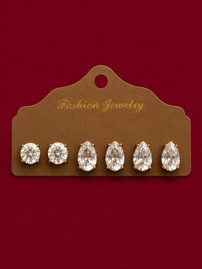 3/$30 VIESTE Crystal Round and Teardrop Post Earrings